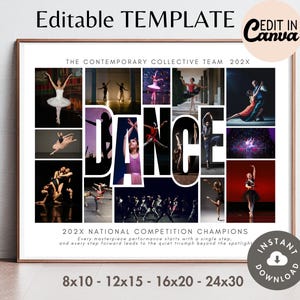 Bewerkbare dans fotocollage frame canva sjabloon aangepaste dansen overweging poster/banner aanpasbare geheugen aandenken DIY eindejaarsdanser danser cadeau