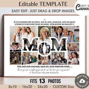 Marco de fotos editable con texto "MAMÁ", plantilla de Canva, personalizable, para regalo de cumpleaños o día de la madre, imprimible, recuerdo de homenaje, 8 x 10