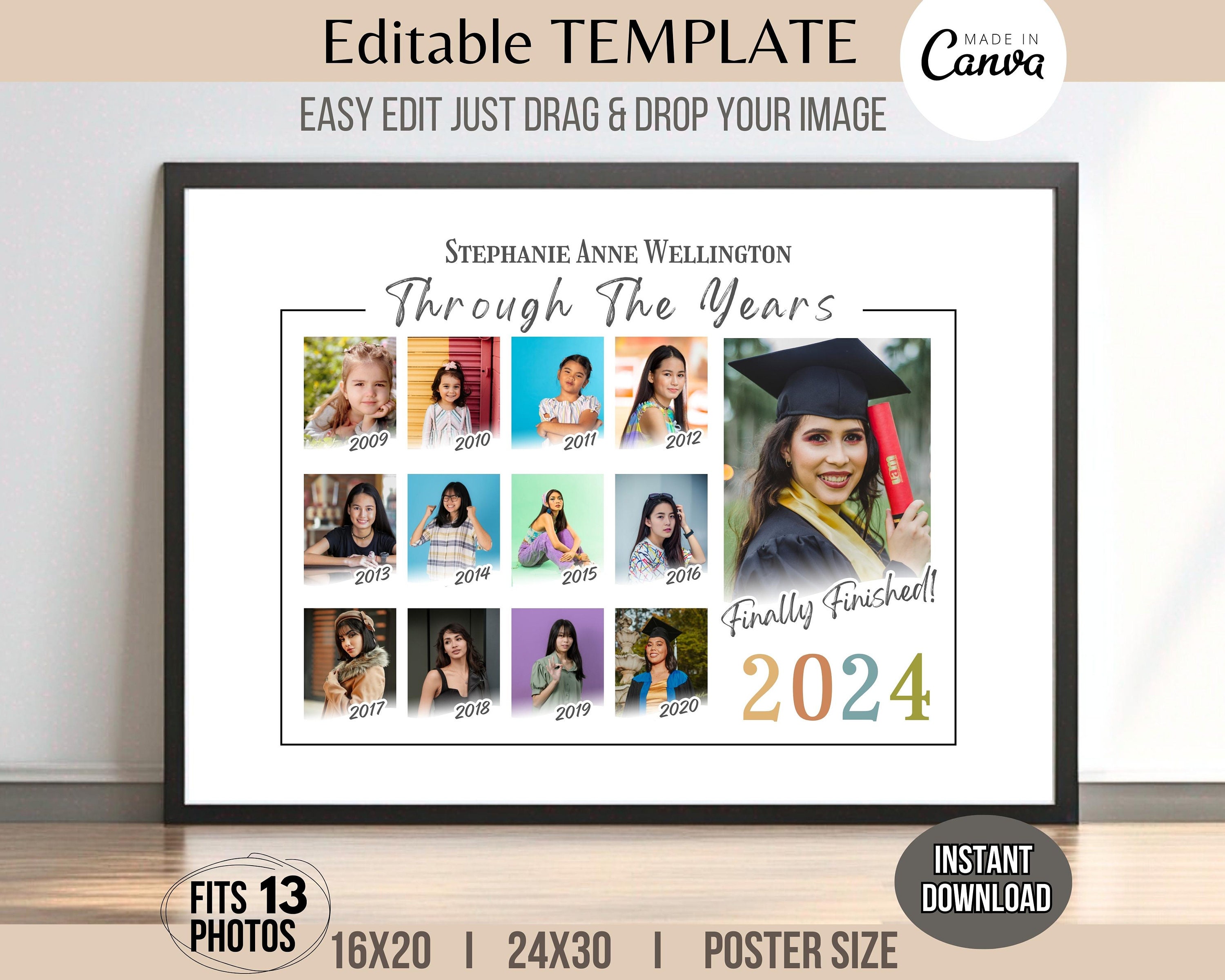 2024 Graduation Photo Collage TEMPLATE Portrait Storyboard Poster Gift 2024 Graduation Photo Collage TEMPLATE Portrait Storyboard Poster Gift