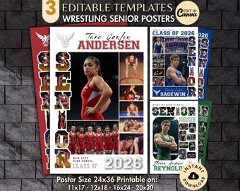 Wrestling SENIOR Fotocollage VORLAGE, personalisiertes Banquet Night Team Poster, DIY druckbares Anzeigeschild, Wrestler Bild, Andenken Geschenk