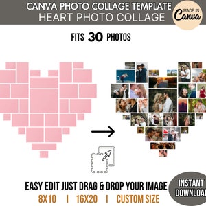 HEART Photo Collage Canva TEMPLATE Customizable Design Art Project DIY Love Couples/Valentines/Anniversary Gift Editable Personalized Poster