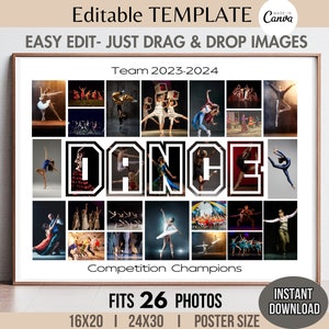 Editable 26-Photo DANCE Word Collage Frame TEMPLATE Dancing Team Poster Banner Custom DIY Dancer/Coach Gift Customizable Picture Image Grid