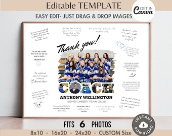 Editable Cheer COACH Signing Frame TEMPLATE Printable Squad Team Write On Message Poster DIY Personalized Cheerleader Signtures Coaches Gift