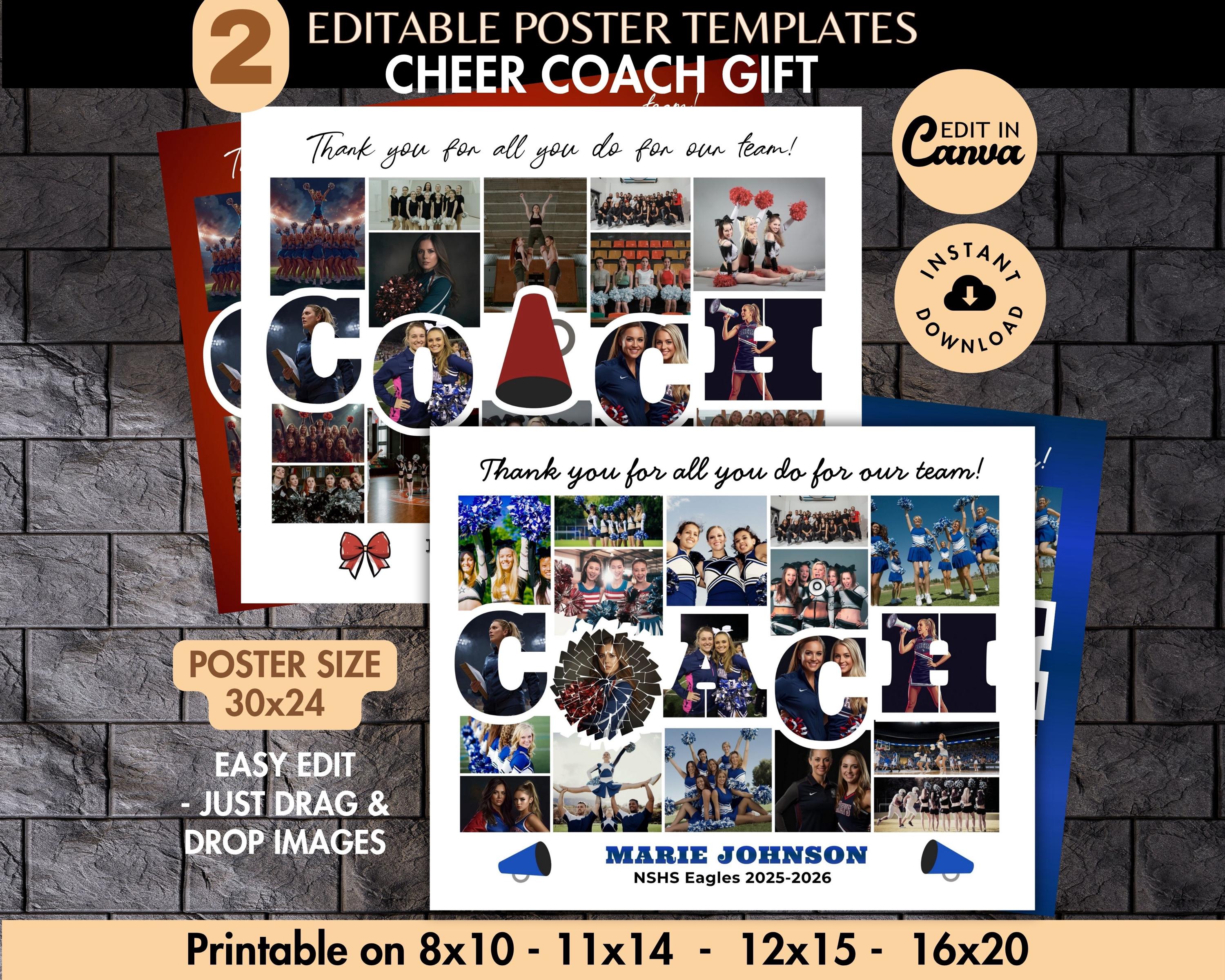 Cheer COACH Photo Collage TEMPLATES, Printable Custom Cheerleading Team ...