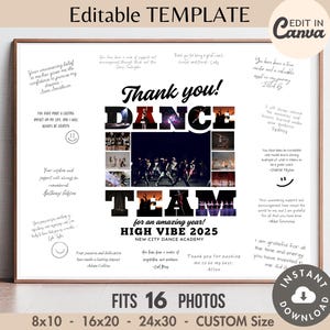 Marco de firmas para equipo de baile, plantilla de lienzo, collage de fotos personalizado, tablero de autógrafos para grupo de baile, regalo personalizado para bailarín/capitán.