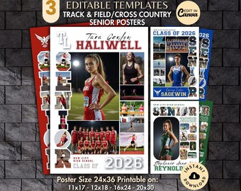 Hardlopen SENIOR fotocollagesjabloon, gepersonaliseerde track/cross country teamposter DIY afdrukbaar displaybord, foto geheugen aandenken cadeau