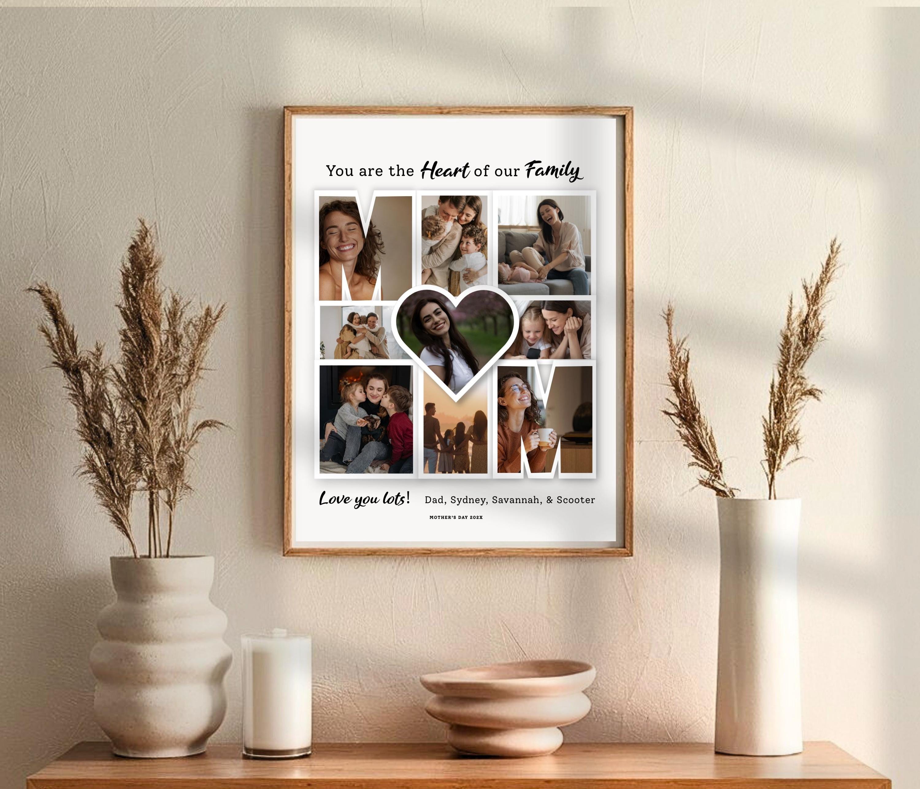 Editable MOM Heart of Family Photo Collage Frame Canva TEMPLATE ...