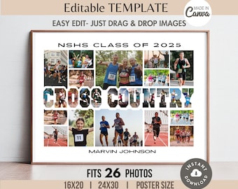 Editable 26-Photo CROSS Country Word Collage Canva TEMPLATE Printable Sports Poster Custom DIY Senior Runner Gift Customizable Picture Grid