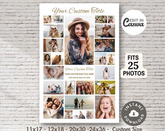 25-Picture Photo Collage Canva TEMPLATE Any Occasion Big Storyboard Birthday Graduation Anniversary Memorial Funeral Sign Printable Poster