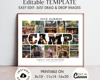 Editable CAMP Photo Collage Canva TEMPLATE, Printable DIY Camping Team Appreciation Poster, Personalized Memory Keepsake