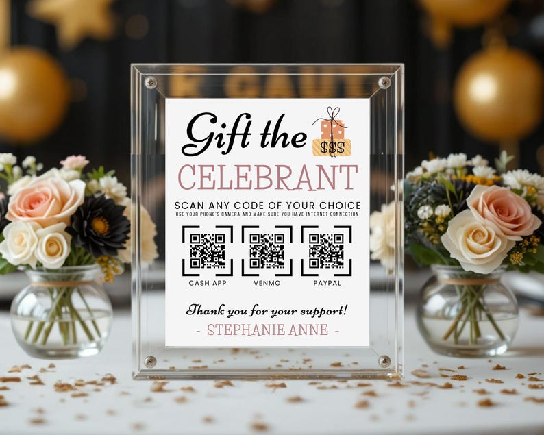 Birthday QR Code Table Sign Editable Template, Scan to Gift the ...
