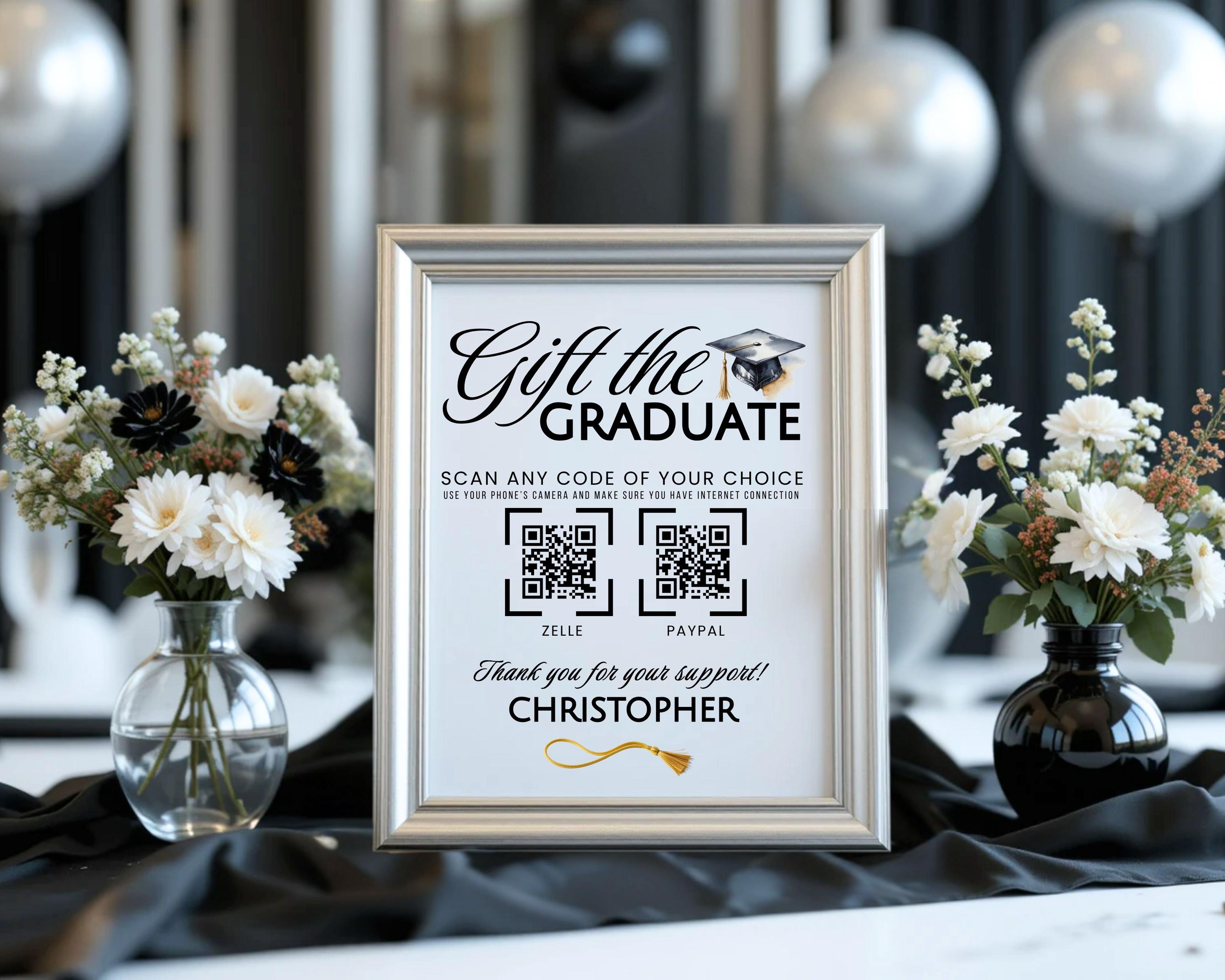 Graduation QR Code Table Sign Editable Template, Scan to Gift the ...