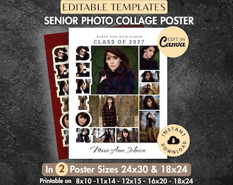 Editable SENIOR Photo Collage TEMPLATE, DIY Personalized Printable Banquet Night Poster,  Graduate Keepsake, End of Year Gift