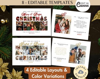 Editable Christmas Photo Collage Card TEMPLATE Custom Word Frame Boho Holiday Invitation Pesonalized Greeting Card Modern Minimalist Design