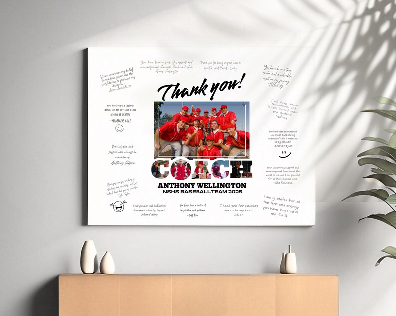 Head Coach Inscriptions Baseball COACH Signing Frame Canva TEMPLATE Custom Photo Collage Sports ...