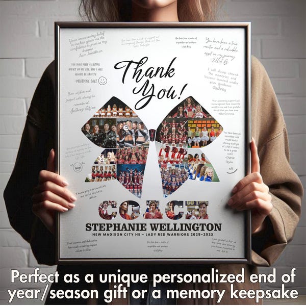 Editable CHEER Coach Signing Board TEMPLATE, Custom Printable Hair Bow Photo Collage Frame Poster, Cheerleading Team Year End Thank You GIFT