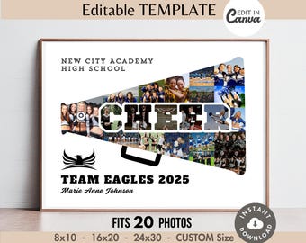 CHEER Megaphone Photo Collage Canva TEMPLATE,  Printable Squad Team Poster, DIY Personalized Senior Night Cheerleader Gift