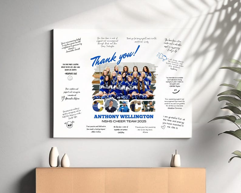 Team Cheer Message Editable Cheer COACH Signing Frame TEMPLATE Printable Squad Team Write ...