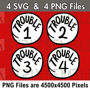 TROUBLE 1 2 3 4 svg & png Dateien Layered SVG Transparent 4500x4500 Pixel PNG - Familie/Gruppe T-Shirt Kostüm Design Sofortiger digitaler Download