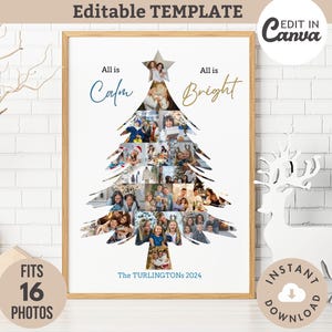 Bearbeitbarer Weihnachtsbaum-Form-Foto-Collage-Rahmen Canva VORLAGE Benutzerdefiniertes Familien-Urlaubs-Dekor-Poster- / Kartenentwurf personifizierte Wand-Kunst-Geschenk