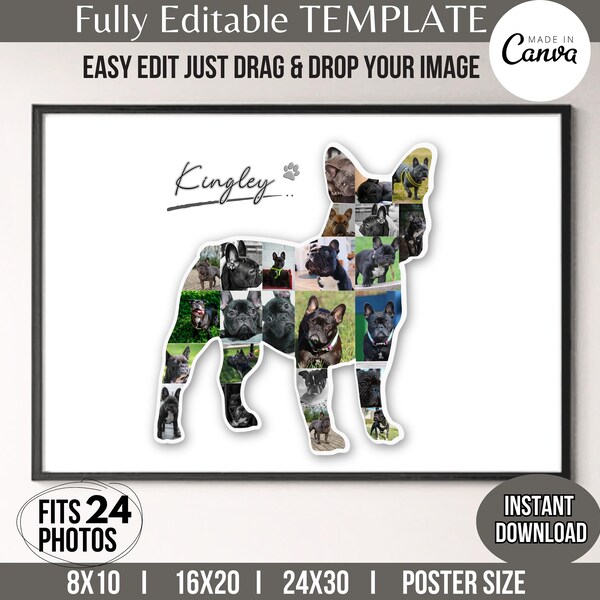 French BullDOG Photo Collage TEMPLATE Printable Wall Art Poster Fur Mom/Dad Gift Pet Memorial/Loss Custom Personalized DIY Editable in Canva
