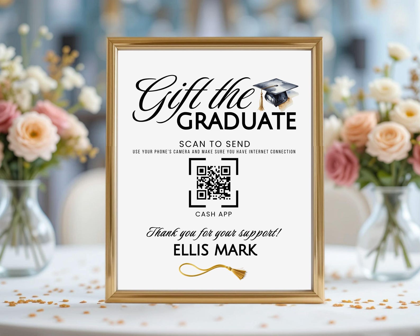 Graduation QR Code Table Sign Editable Template, Scan to Gift the ...