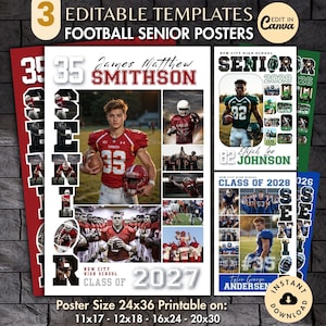 Football SENIOR Photo Collage TEMPLATE, Personalized Game Night Sports Team Poster, DIY Printable Display Sign, Picture Memory Keepsake Gift