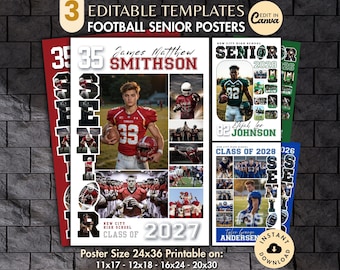 Football SENIOR Photo Collage TEMPLATE, Personalized Game Night Sports Team Poster, DIY Printable Display Sign, Picture Memory Keepsake Gift