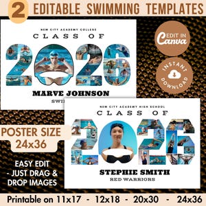 Class of 2026 SWIMMING Fotocollage VORLAGE Personalisiertes Senior Night Swim Team Poster DIY druckbares Bannerschild Erinnerungsgeschenk