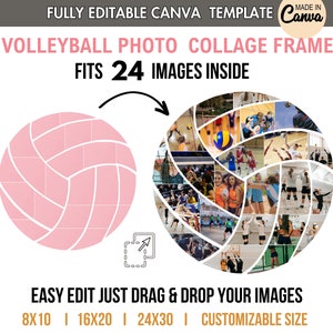 VOLLEYBALL Photo Collage Frame TEMPLATE Sports Team Poster Banner Sign Custom Design DIY Customizable 24-Picture Editable in Canva 16x20