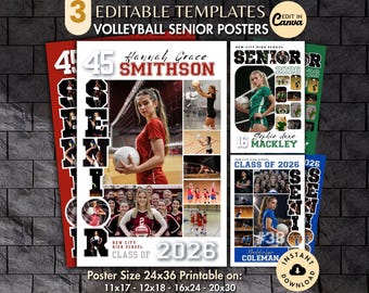 Volleyball SENIOR Photo Collage TEMPLATE, Personalized Game Night Sports Team Poster DIY Printable Display Sign Picture Memory Keepsake Gift