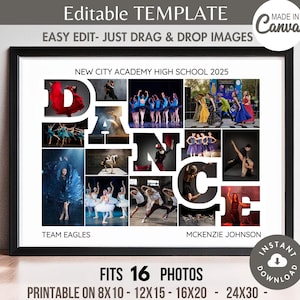 Editable DANCE Word Photo Collage Frame Canva TEMPLATE Custom Dancing Team Senior Night Poster Personalized Dancer/Coach Gift Picture Sign