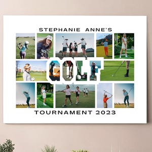 Collage de palabras de golf editable en Canva (16 fotos, DIY, personalizado, regalo de golfista, póster de juego deportivo, diseño personalizable, cuadrícula de letras e imágenes, 20 x 16)