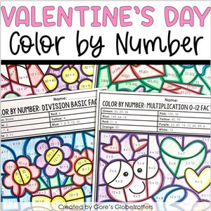 Valentine's Day Color by Number Math Activities - Etsy