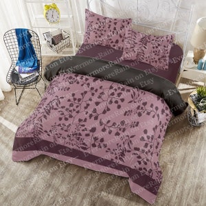 Bella's Bedding (Twin, Full, Queen) Twilight Reddish-Purple Plant Floral Four-piece Duvet COVER Set