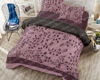 Bella's Bedding (Twin, Full, Queen) Twilight Reddish-Purple Plant Floral Four-piece Duvet COVER Set