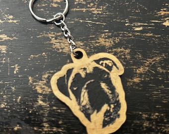 Handcrafted Boxer Portrait Keychain | Custom Pet Keychain | Laser Etched Keychain