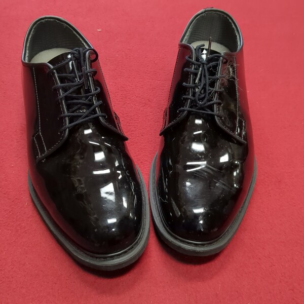 BATES Military High Gloss Black Oxford Dress Shoes Mens 9.5 D Good Condition (b#-DEC78)