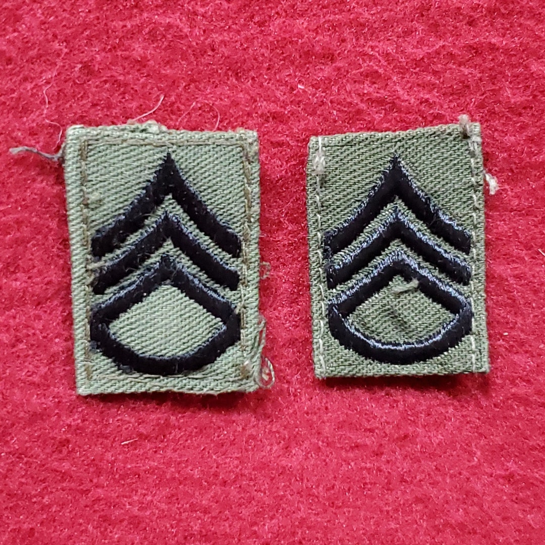 VINTAGE PAIR US Army Staff Sergeant Rank Collar Sew on Vietnam Od Olive ...