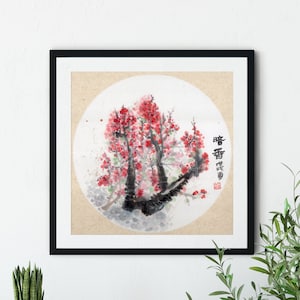 PLUM-Winter Flower Painting, Original Chinese Ink Painting, Chinese Painting on Rice Paper, 13x13 Painting Room Decor