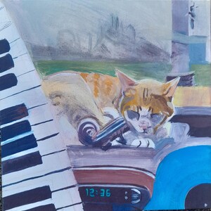 8&quot;×8&quot; acrylic cat painting, original cute cat art