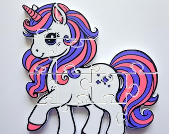 Unicorn 3D Printed Jigsaw Puzzle, Chunky Educational Toy for Toddlers, Montessori, Preschool, Homeschool, Floor Play, Birthday Gift Idea