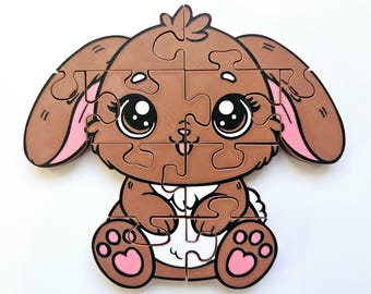 Bunny Jigsaw Puzzle, Educational Rabbit Toy for Kids, Montessori Play, STEM Learning