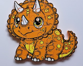 Triceratops Dinosaur 3D Printed Jigsaw Puzzle, Educational Toy for Little Hands, Preschool, Homeschool, Montessori Play, Kids Birthday Gift