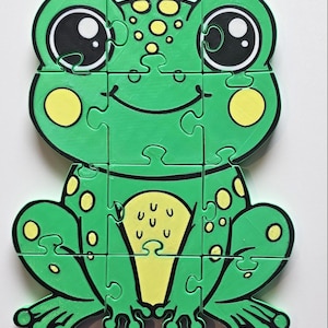 Frog 3D Printed Jigsaw Puzzle, Chunky Educational Toy for Toddlers, Montessori, Preschool, Homeschool, Floor Play, Kids Birthday Gift Idea