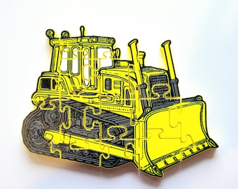 Bulldozer Jigsaw Puzzle, 3D-Printed Chunky Construction Toy for Toddlers, Montessori Play, Gift for Kids