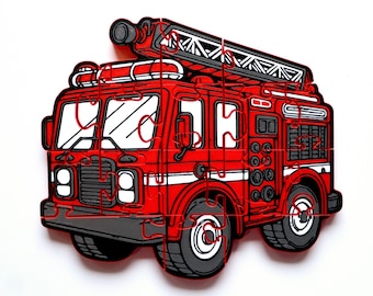 Firetruck Jigsaw Puzzle, 3D Printed Fire Engine, Educational Play for Toddlers, Kids Birthday Gift