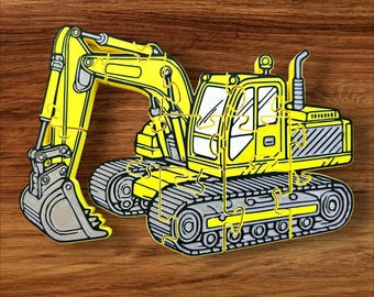 Excavator Chunky Jigsaw Puzzle, Track-hoe Digger Puzzle for Toddlers, Construction Vehicle Montessori Toy, Hands-on Learning Toy for Boys