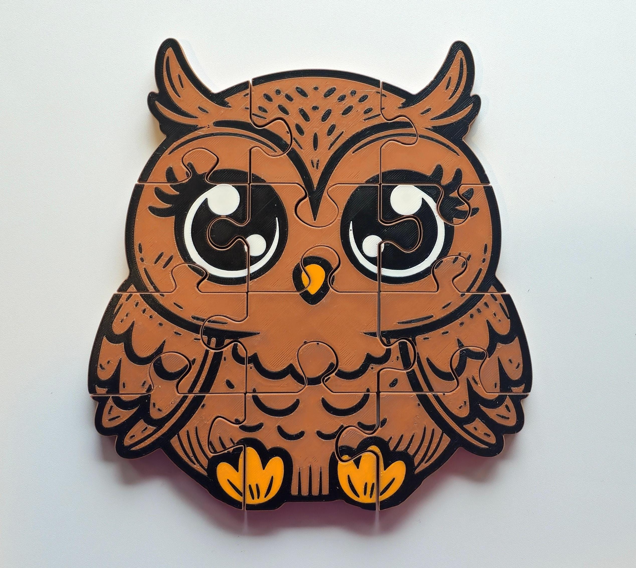 Owl 3D Printed Jigsaw Puzzle, Chunky Animal Toy for Toddlers, Preschool, Kindergarten, Montessori Le