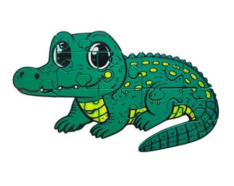 Alligator Jigsaw Puzzle, Educational Toy, Toddler & Preschool Learning, Screen-Free Play, Crocodile Chunky 3D-Printed Puzzle